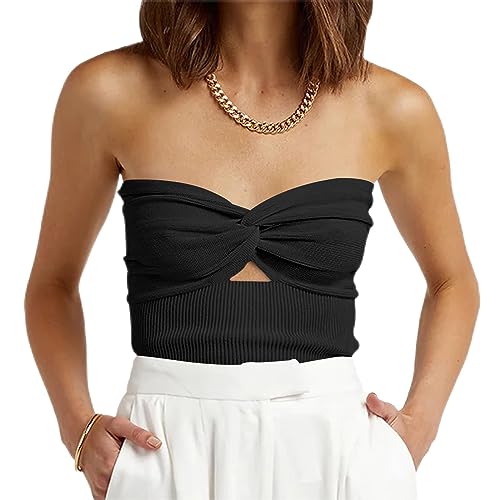 ANRABESS Womens Summer Outfits Vacation Preppy Clothes Crop Tops Cute Clothes 2023 Tube Backless Going Out Bandeau Knit Y2K Sexy Strapless Sleeveless Tank Corset Tops Teen Girls B1100heise-M