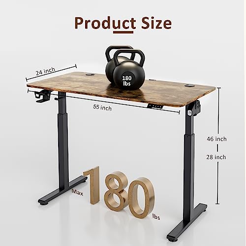 Azonanor Standing Desk - Height Adjustable Desk, 55 x 24 Inches Stand up Desk, Sit Stand Home Office Desk with Splice Board, Black Frame/Rustic Brown Top