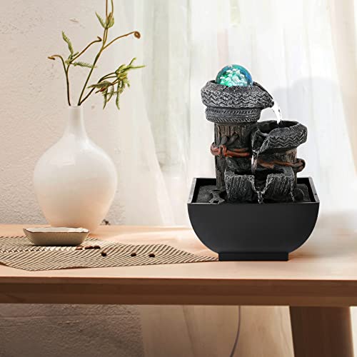 Dyna-Living Tabletop Water Fountain Waterfall Fountain Indoor with Lights Rolling Ball Feng Shui Water Fountains for Home Decor
