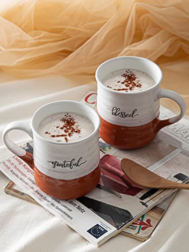 DOWAN 20 oz Large Coffee Mugs, Ceramic Mug Set with Word Blessed Grateful, Big Tea Cup for Office & Home, Thank You Gift for Women Men Mom Dad Christian, 2 Pcs