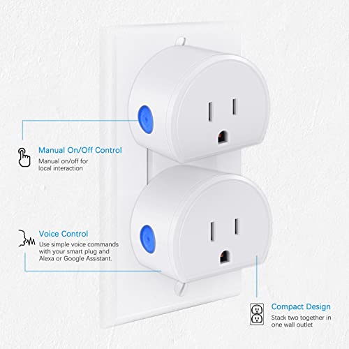 Smart Plug, SURNICE Mini Wi-Fi Plugs Work with Alexa and Google Home, Smart Home Outlet with Timer & Group Controller, No Hub Required, 2.4G Wi-Fi Only, White (2 Pack)
