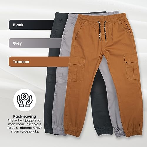 RGSTR 3 Pack Cargo Pants for Men - Relaxed Fit Twill Joggers with Elastic Waistband and Stretch Fabric - Casual Wear