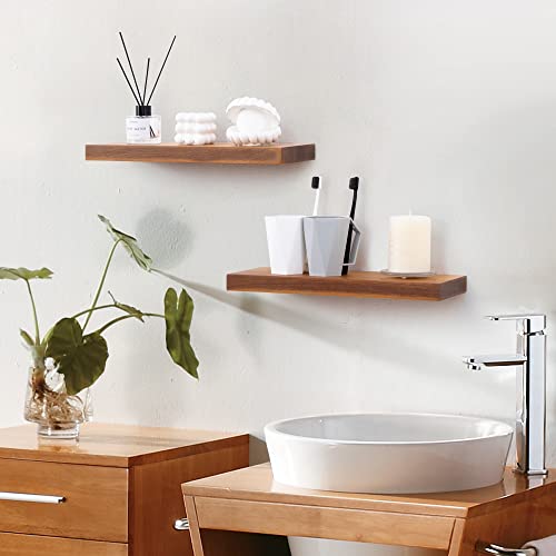 Fun Memories Floating Shelves for Wall, Solid Acacia Wood Wall Shelves Set of 2, Heavy-Duty Bathroom Shelves for Storage, Rustic Floating Shelf for Living Room, Bedroom, Kitchen