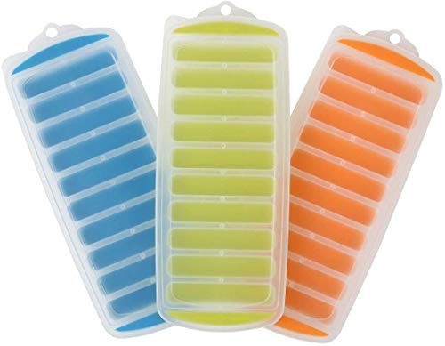 Lily's Home Silicone Narrow Ice Stick Cube Trays with Easy Push and Pop Out Material, Ideal for Sports and Water Bottles, Assorted Bright Colors. With Lids
