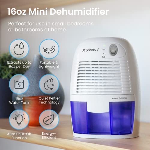 Pro Breeze Dehumidifiers for Home,215sqft Small Dehumidifiers for Room,17oz Tank Portable Closet Dehumidifier Removes Humidity Mini Small Dehumidifier for Bathroom Dehumidifier for Bedroom RV Basement