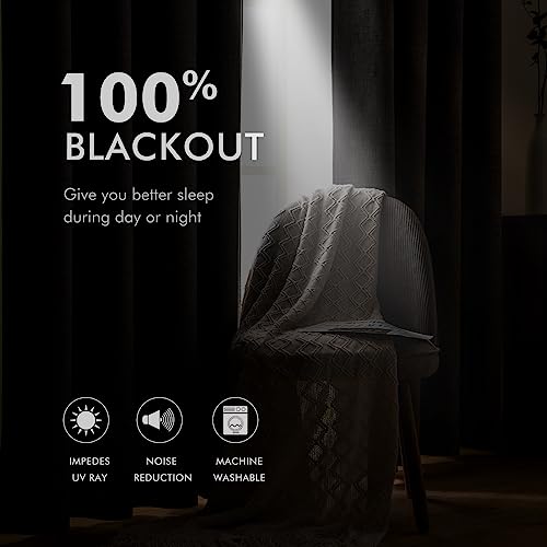 MIULEE 100% Blackout Linen Textured Curtains for Bedroom Solid Thermal Insulated Natural Beige Grommet Room Darkening Curtains & Drapes Luxury Decor for Living Room Nursery 52 x 84 Inch (2 Panels)