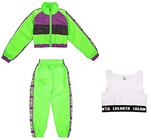 LOLANTA Girls Dance Clothing Set, Hip Hop Modern Jazz Team Performance Costume, Girls Dance Wear Sets (Green, 12-13)