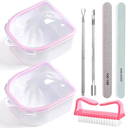 Nail Soaking Bowl, Gel Nail Polish Remover Kit, Manicure Bowl for Hand, Dip Powder Remover Tools, Nail Soak Off Bowl for Acrylic Nails, Nail Brush, Cuticle Pusher, Cuticle Peeler, 100/180 Nail File, Buffer Block