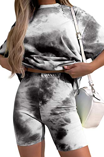 Tie-Dye Outfits Two-Piece Shorts Set - Women Biker Short Sets 2 Piece Outfits Set Summer Tops and Shorts