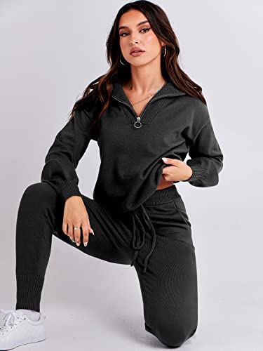 ANRABESS Women's Two Piece Outfits Sweater Sets Knit Pullover Tops and Casual Pants Tracksuit Matching Sets Loungewear 2023 Fall Fashion Clothes Sweat Suit Ci779-hei-L