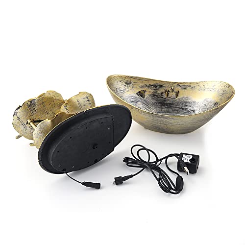 Creative Ingot Lotus Leaf Flowing Water Tabletop Fountain with LED Night Light, Automatic Pump USB Desk Fountain Home Office Decor(Gold)