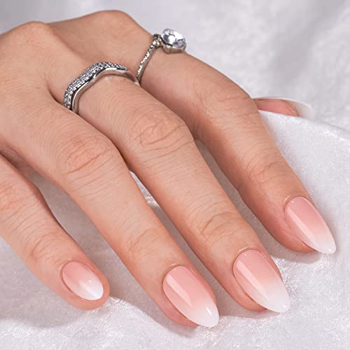 Almond Press On Nails Medium - BTArtbox Soft Gel Ombre Fake Nails with Nail Glue, Fit Perfectly & Natural Reusable Semi-Transparent Glue On Nails in 16 Sizes - 32PCS Stick On Nails Kit, Vanilla Cream Almond