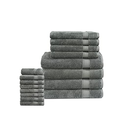 LANE LINEN 16 PC Bath Towels Bathroom Set - Grey Towels for Bathroom, 100% Cotton Towel Set, Luxury Bath Towels, Highly Absorbent Shower Towels, 4 Bathroom Towels, 4 Hand Towels, 8 Wash Cloths