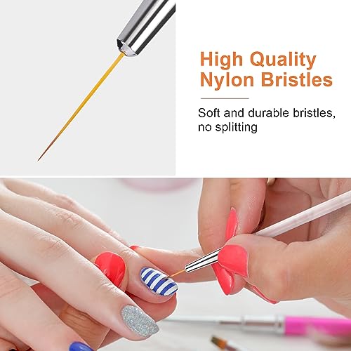 TEOYALL Fine Liner Brush, Nail Art Striping Brushes 5/7/9/11/20mm Thin Line Nail Brush Detail Drawing Brush Gel Nail Polish Brush