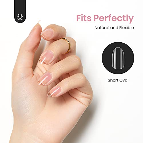 Beetles Gel Nail Kit with Soft Gel Nail Tips, 500Pcs Pre shaped Short Oval Almond Clear Press on Gelly Tips Full Cover False Nails for Gel Art Polish Soak off Easy Nail Extensions Acrylic Nails