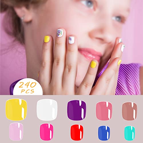 Kids Short Clear False Nails krofaue 240Pcs Full Cover Press on Nails for Little Girls Children Fake Nails Fingernail Decoration 10 Sizes Clear Soft Gel Nail Tips for Kids…