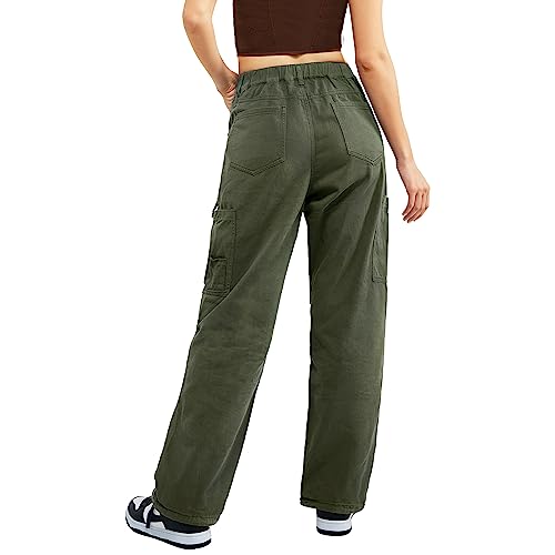 Znyeth Cargo Pants Women High Waist Baggy Jeans with 7 Pockets Casual Wide Leg Y2K Pants for Womens Combat Military Work Pants Army Green 3XL