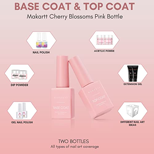 Makartt No Wipe Top Coat and Base Kit, Clear Gloss Shiny Stain Resistant General Gel Nail Polish UV Primer for Acrylic Nails Dip Powder