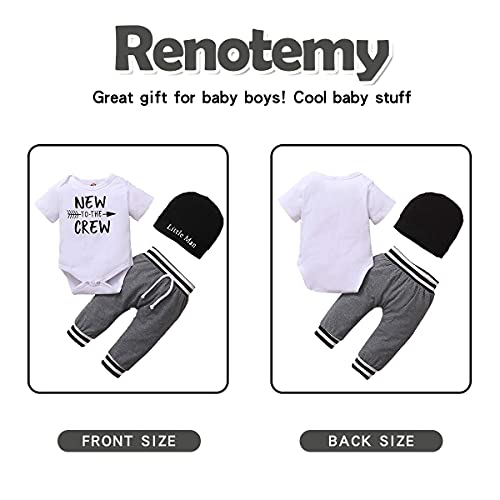 Renotemy Newborn Baby Boy Clothes Short Sleeve Romper Outfits Set New to The Crew Outfits Baby Boy Clothes 0-3 Months