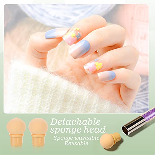 17 in 1 Set Nail Sponges for Ombre, Double-Head Ombre Brush for Gel Nails with 16 Pcs Replacement Head