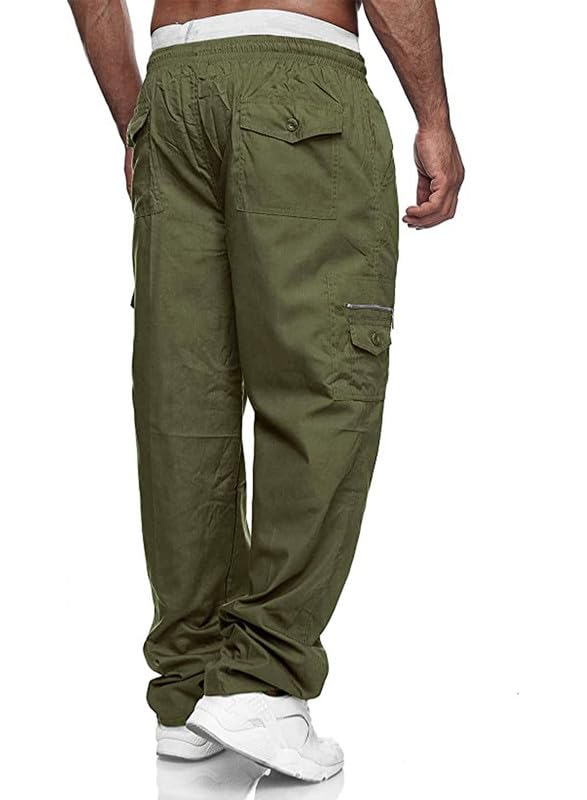 JMIERR Work Pants for Men Casual Cargo Pants Stretch Elastic Waist Relaxed Fit Drawstring Pants Tactical Joggers Sweatpants with Zipper Pockets,US 40(2XL),B Green