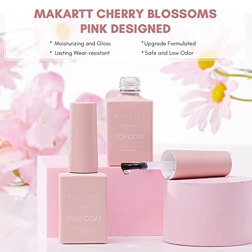 Makartt No Wipe Top Coat and Base Kit, Clear Gloss Shiny Stain Resistant General Gel Nail Polish UV Primer for Acrylic Nails Dip Powder