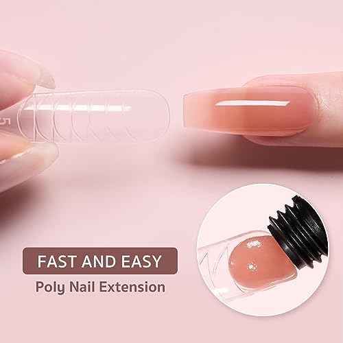 GAOY Poly Extension Nail Gel Kit with UV Light, 14 Pcs Natural Pink Nude Poly Nail Gel Starter Kit with Slip Solution and Tools for Nail Art DIY