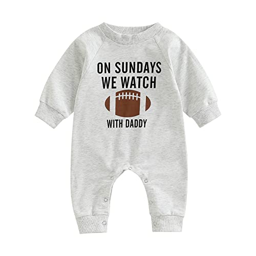 Infant Baby Boys Girls Football Season Jumpsuit Watch Football with Daddy Funny Romper Playsuit Sweatshirt (with Daddy, 6-12 Months)