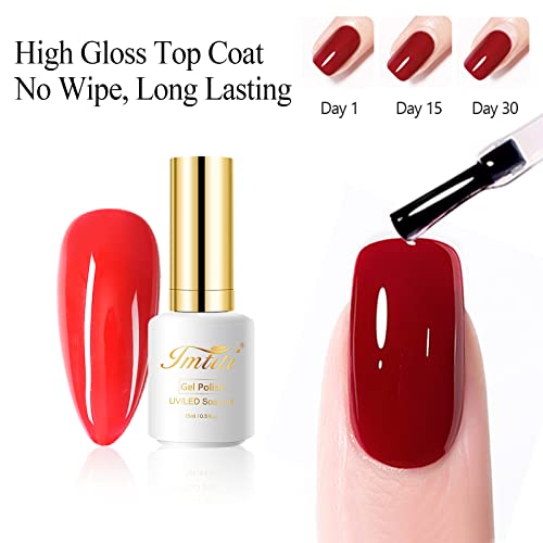 Imtiti Gel Nail Polish Top Coat - No Wipe Top Coat Glossy Shine Finish Long Lasting 15ML Soak Off Nail Clear UV Nail Lamp Gel for Gel Nail Polish Salon Quality Nail Art Design for Home