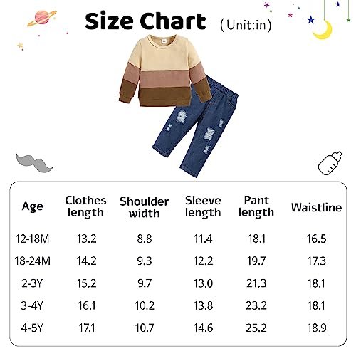 CARETOO Toddler Baby Boy Clothes Infant Outfits Boys Fall Winter Clothing Long-sleeved Top Jeans Pants Set 12M-5T (Apricot,2-3Years)