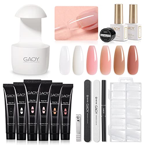 GAOY Poly Gel Nail Kit with U V Light, 6 Pcs Builder Gel Nail Extension Kit for Beginners with Everything Nail Art DIY at Home