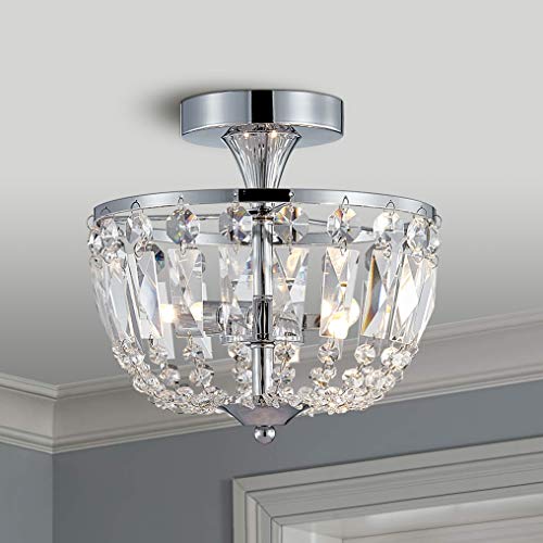 Bestier Modern Chrome Crystal Semi Flushmount Chandelier Lighting LED Ceiling Light Fixture Lamp for Dining Room Bathroom Bedroom Livingroom Diameter 9" Height 8.6"