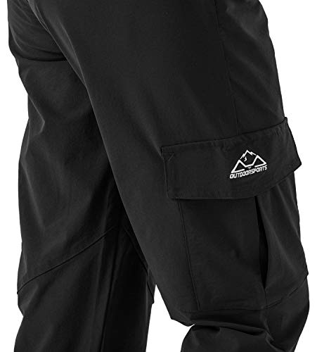 Rdruko Women's Hiking Cargo Pants Lightweight Water-Resistant Quick Dry UPF 50+ Travel Camping Work Pants Zipper Pockets Black Large