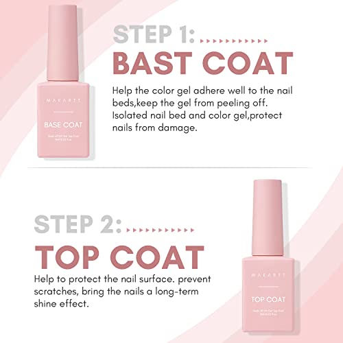 Makartt No Wipe Top Coat and Base Kit, Clear Gloss Shiny Stain Resistant General Gel Nail Polish UV Primer for Acrylic Nails Dip Powder