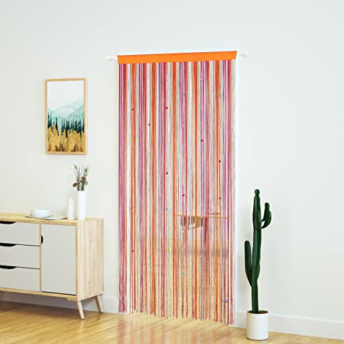 YaoYue Beaded Curtain Door String Curtains for Doorway Tassels Beads Hanging Fringe Hippie Room Divider Window Hallway Entrance Wall Closet Bedroom Privacy Decor (39×79in/100×200cm, Rainbow)