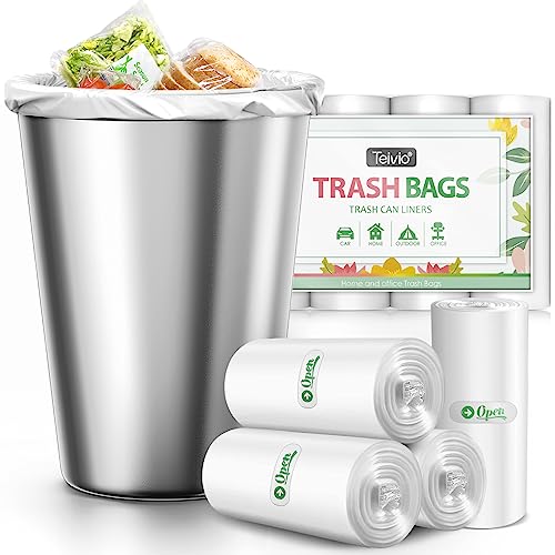 10 Gallon 40 Counts Strong Trash Bags Garbage Bags by Teivio, Bathroom Trash Can Bin Liners, Plastic Bags for home office kitchen, Clear