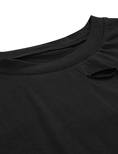 SweatyRocks Women's Summer Short Sleeve Tee Distressed Ripped Crop T-shirt Tops Black M