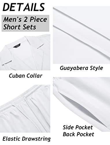 COOFANDY Mens Coordinated Outfit Button Down Shirt Sets Leisure Short Sleeve Shirt and Shorts Suits, White, Medium