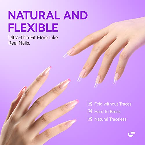 552Pcs Medium Coffin Nail Tips With 3Pcs Nail Glue - Gelike EC Soft Gel X Nail Tip Full Cover Half Matte For Nail Starter Nail Kit With Stronger Nail Glue, Nails Extension Nail Art DIY Gift 12 Sizes