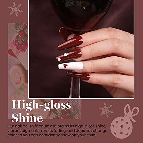 Beetles Holiday Gel Nail Polish Set - 6 Colors Burgundy Red Brown Champagne Gold Brown Gel Polish Kit Snow White Nude Grey Soak off Nail Lamp Gel Polish Gel Nail Manicure Kit DIY Gift