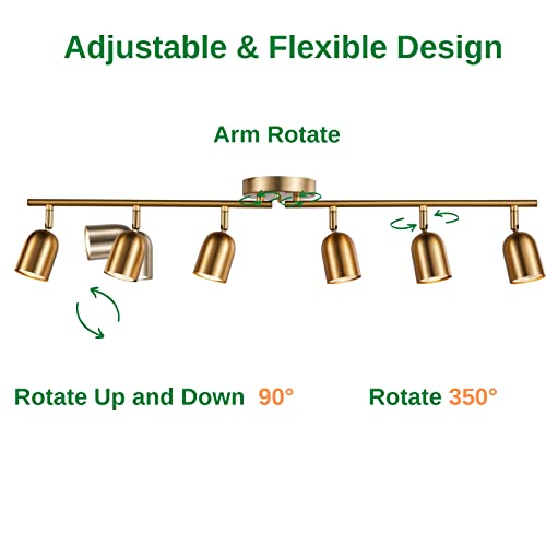 CRAFTRONOS 6 Light Track Lighting Kit, Matt Brass Finish Adjustable with Moden Flush Mount Ceiling Spotlight for Kitchen,Living Room,Home Improvement (6L)