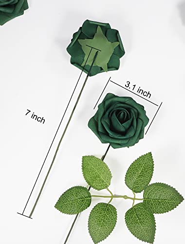 Jdsour 50pcs Artificial Flower，Real Touch Fake Roses w/Stem DIY for Wedding Bridal Bouquet Centerpieces Party Baby Shower Home Decorations (50pcs- Green boxpack)