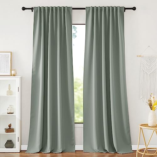 NICETOWN Sage Green Curtains Long Drapes for Bedroom, Living Room Office Luxury Bedroom Room Darkening Rod Pocket Room Divider Panels 84" Long, 52 inches Wide, 2 Pieces