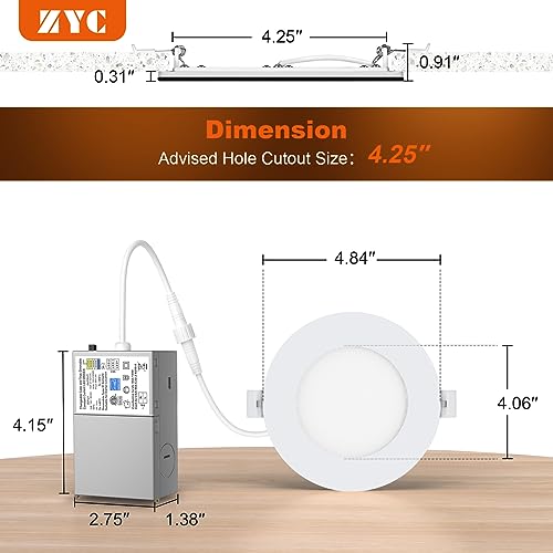 ZYC Canless LED Recessed Lighting 4 Inch 6 Pack 5CCT Ultra-Thin Recessed Downlight Lights with Night Light Mode, 9W 800LM Dimmable Retrofit Wafer Recessed Ceiling Light, 1800K to 5000K ETL&FCC