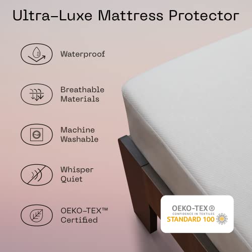 Coop Home Goods Ultra-Luxe Mattress Protector Queen - Smooth Top Mattress Pad, Waterproof Mattress Cover, Up to 18 Inches Deep, Machine Washable Mattress Topper, Noiseless and Comfort - Queen (60x80)