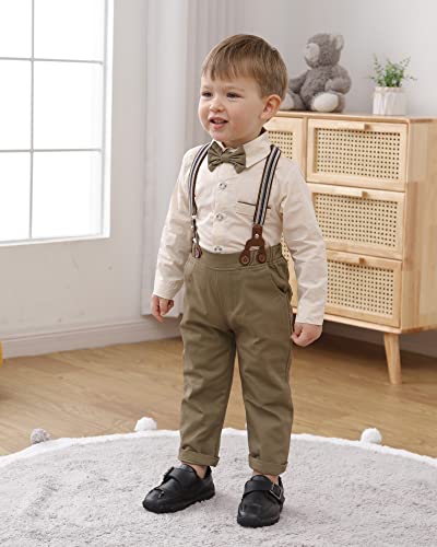 Toddler Baby Boy Clothes 1-5T Boy Gentleman Suit Long Sleeves Shirt + Suspender Pants + Bowtie Toddler Boy Outfits