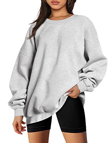 EFAN Sweatshirts Hoodies for Women Oversized Sweaters Fall Outfits Clothes 2023 Crew Neck Pullover Tops Casual Soft Winter Fashion Grey