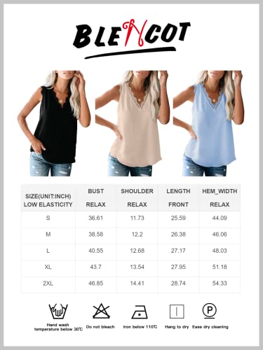 BLENCOT Women Lace Trim Tank Tops V Neck Fashion Casual Sleeveless Blouse Vest Shirts Small A White