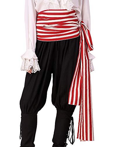 thepiratedressing Pirate Medieval Renaissance Halloween Cosplay Costume 100% Cotton Large Striped Sash (Red- White)