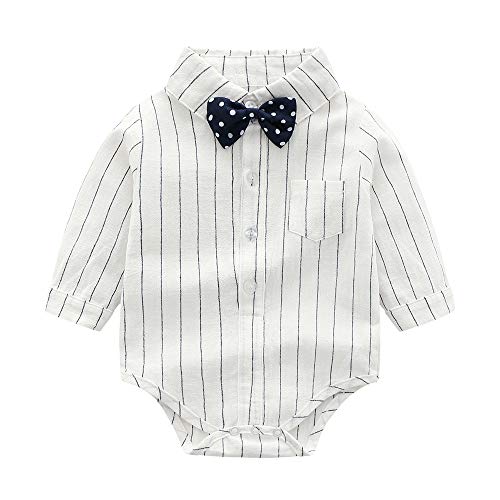 Baby Boys Gentleman Outfits Wedding Suits, Infant Long Sleeve Shirt+Bib Pants+Bow Tie Overalls Clothes Set Yellow 3-6 Months